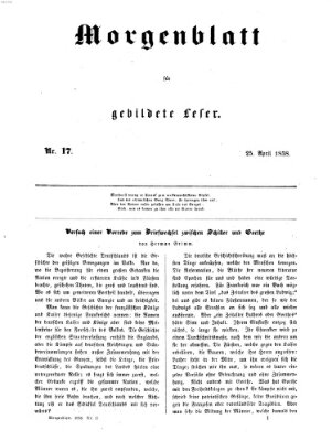 Morgenblatt für gebildete Leser (Morgenblatt für gebildete Stände) Sonntag 25. April 1858