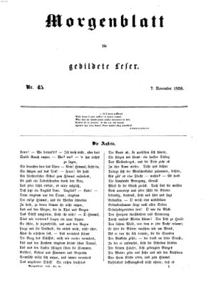 Morgenblatt für gebildete Leser (Morgenblatt für gebildete Stände) Sonntag 7. November 1858