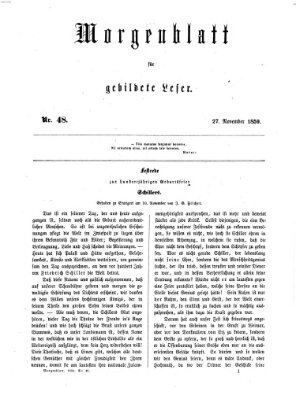 Morgenblatt für gebildete Leser (Morgenblatt für gebildete Stände) Sonntag 27. November 1859