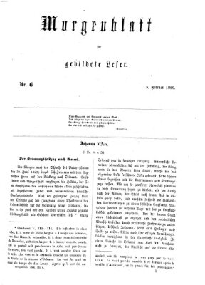 Morgenblatt für gebildete Leser (Morgenblatt für gebildete Stände) Sonntag 5. Februar 1860