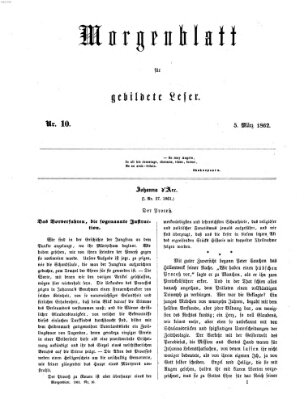 Morgenblatt für gebildete Leser (Morgenblatt für gebildete Stände) Mittwoch 5. März 1862