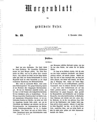 Morgenblatt für gebildete Leser (Morgenblatt für gebildete Stände) Freitag 2. Dezember 1864