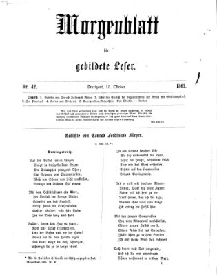 Morgenblatt für gebildete Leser (Morgenblatt für gebildete Stände) Sonntag 15. Oktober 1865