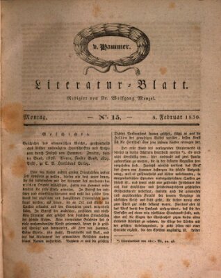 Morgenblatt für gebildete Stände. Literatur-Blatt (Morgenblatt für gebildete Stände) Montag 8. Februar 1830