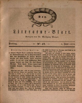 Morgenblatt für gebildete Stände. Literatur-Blatt (Morgenblatt für gebildete Stände) Freitag 4. Juni 1830