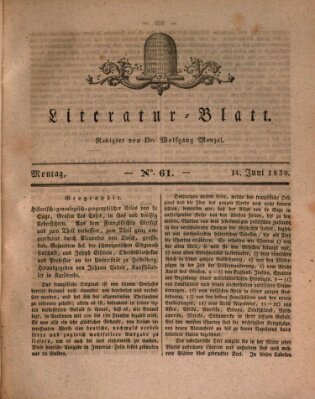 Morgenblatt für gebildete Stände. Literatur-Blatt (Morgenblatt für gebildete Stände) Montag 14. Juni 1830