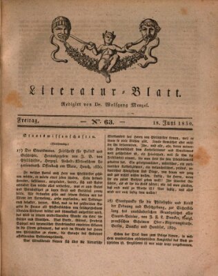 Morgenblatt für gebildete Stände. Literatur-Blatt (Morgenblatt für gebildete Stände) Freitag 18. Juni 1830
