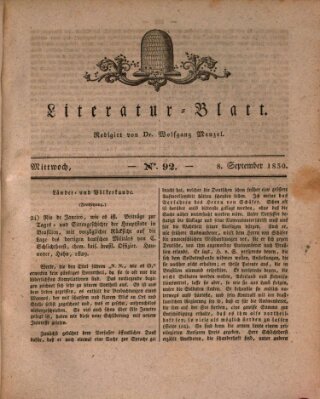 Morgenblatt für gebildete Stände. Literatur-Blatt (Morgenblatt für gebildete Stände) Mittwoch 8. September 1830