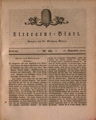 Morgenblatt für gebildete Stände. Literatur-Blatt (Morgenblatt für gebildete Stände) Freitag 17. September 1830