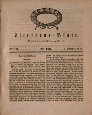 Morgenblatt für gebildete Stände. Literatur-Blatt (Morgenblatt für gebildete Stände) Freitag 8. Oktober 1830