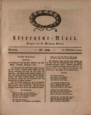 Morgenblatt für gebildete Stände. Literatur-Blatt (Morgenblatt für gebildete Stände) Freitag 15. Oktober 1830