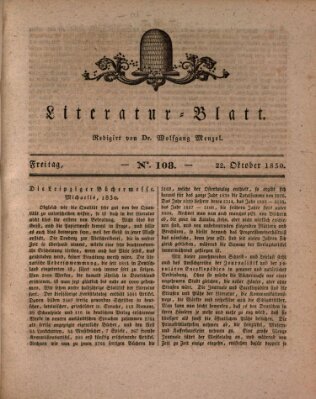 Morgenblatt für gebildete Stände. Literatur-Blatt (Morgenblatt für gebildete Stände) Freitag 22. Oktober 1830