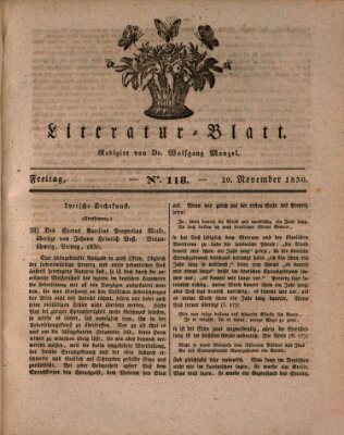 Morgenblatt für gebildete Stände. Literatur-Blatt (Morgenblatt für gebildete Stände) Freitag 19. November 1830