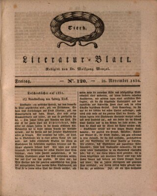 Morgenblatt für gebildete Stände. Literatur-Blatt (Morgenblatt für gebildete Stände) Freitag 26. November 1830