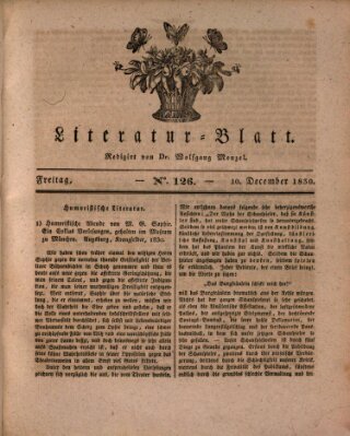 Morgenblatt für gebildete Stände. Literatur-Blatt (Morgenblatt für gebildete Stände) Freitag 10. Dezember 1830