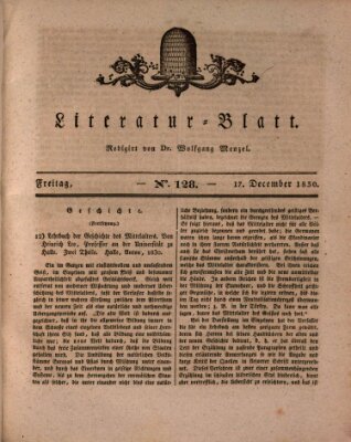 Morgenblatt für gebildete Stände. Literatur-Blatt (Morgenblatt für gebildete Stände) Freitag 17. Dezember 1830