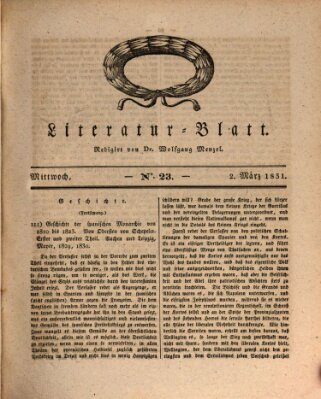 Morgenblatt für gebildete Stände. Literatur-Blatt (Morgenblatt für gebildete Stände) Mittwoch 2. März 1831