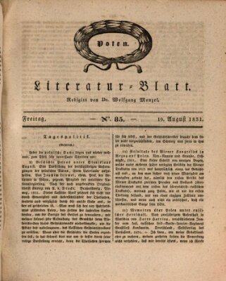 Morgenblatt für gebildete Stände. Literatur-Blatt (Morgenblatt für gebildete Stände) Freitag 19. August 1831