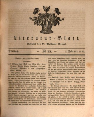 Morgenblatt für gebildete Stände. Literatur-Blatt (Morgenblatt für gebildete Stände) Freitag 3. Februar 1832