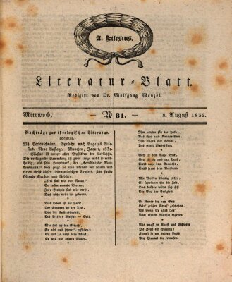 Morgenblatt für gebildete Stände. Literatur-Blatt (Morgenblatt für gebildete Stände) Mittwoch 8. August 1832