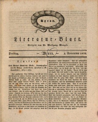 Morgenblatt für gebildete Stände. Literatur-Blatt (Morgenblatt für gebildete Stände) Freitag 2. November 1832