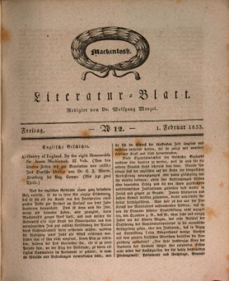 Morgenblatt für gebildete Stände. Literatur-Blatt (Morgenblatt für gebildete Stände) Freitag 1. Februar 1833