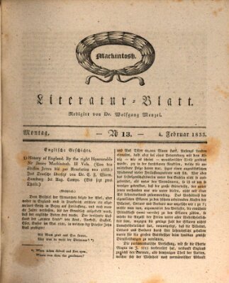 Morgenblatt für gebildete Stände. Literatur-Blatt (Morgenblatt für gebildete Stände) Montag 4. Februar 1833