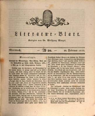 Morgenblatt für gebildete Stände. Literatur-Blatt (Morgenblatt für gebildete Stände) Mittwoch 20. Februar 1833