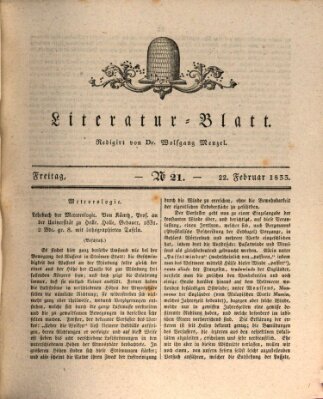 Morgenblatt für gebildete Stände. Literatur-Blatt (Morgenblatt für gebildete Stände) Freitag 22. Februar 1833