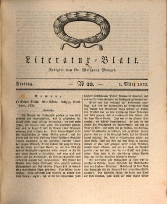 Morgenblatt für gebildete Stände. Literatur-Blatt (Morgenblatt für gebildete Stände) Freitag 1. März 1833