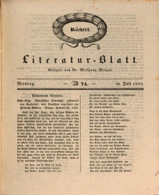 Morgenblatt für gebildete Stände. Literatur-Blatt (Morgenblatt für gebildete Stände) Montag 22. Juli 1833