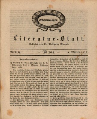 Morgenblatt für gebildete Stände. Literatur-Blatt (Morgenblatt für gebildete Stände) Montag 14. Oktober 1833