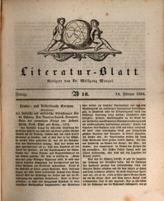 Morgenblatt für gebildete Stände. Literatur-Blatt (Morgenblatt für gebildete Stände) Freitag 14. Februar 1834