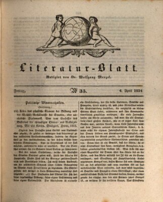 Morgenblatt für gebildete Stände. Literatur-Blatt (Morgenblatt für gebildete Stände) Freitag 4. April 1834