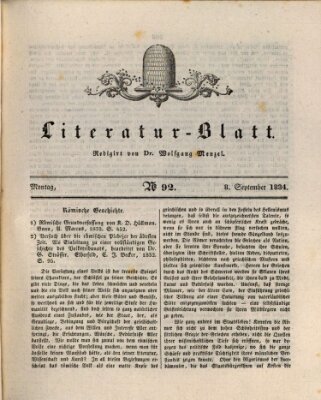 Morgenblatt für gebildete Stände. Literatur-Blatt (Morgenblatt für gebildete Stände) Montag 8. September 1834