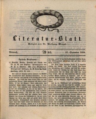 Morgenblatt für gebildete Stände. Literatur-Blatt (Morgenblatt für gebildete Stände) Mittwoch 17. September 1834