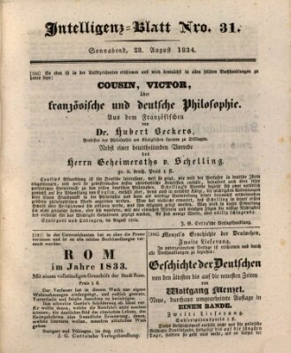 Morgenblatt für gebildete Stände. Literatur-Blatt (Morgenblatt für gebildete Stände) Samstag 23. August 1834