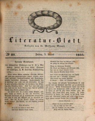 Morgenblatt für gebildete Stände. Literatur-Blatt (Morgenblatt für gebildete Stände) Freitag 7. August 1835