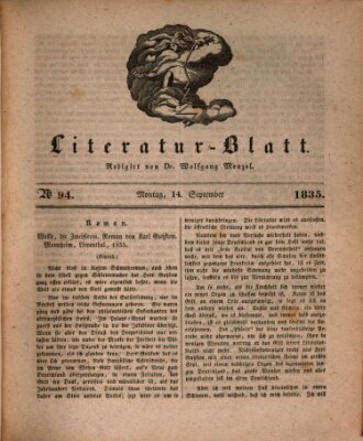 Morgenblatt für gebildete Stände. Literatur-Blatt (Morgenblatt für gebildete Stände) Montag 14. September 1835