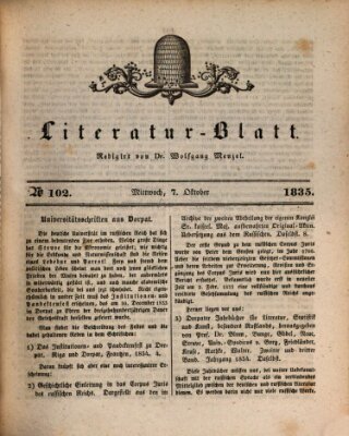 Morgenblatt für gebildete Stände. Literatur-Blatt (Morgenblatt für gebildete Stände) Mittwoch 7. Oktober 1835