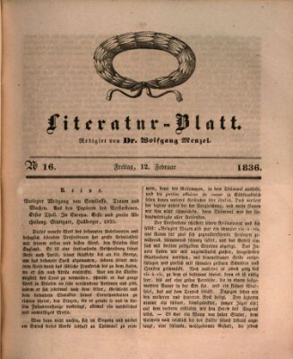 Morgenblatt für gebildete Stände. Literatur-Blatt (Morgenblatt für gebildete Stände) Freitag 12. Februar 1836