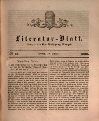 Morgenblatt für gebildete Stände. Literatur-Blatt (Morgenblatt für gebildete Stände) Freitag 19. Februar 1836