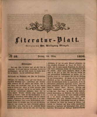 Morgenblatt für gebildete Stände. Literatur-Blatt (Morgenblatt für gebildete Stände) Freitag 18. März 1836