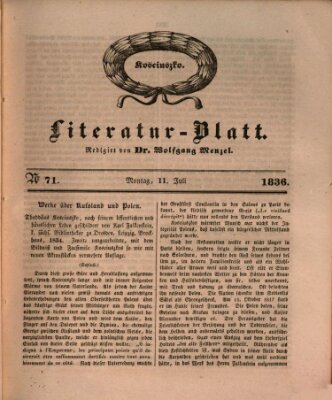 Morgenblatt für gebildete Stände. Literatur-Blatt (Morgenblatt für gebildete Stände) Montag 11. Juli 1836