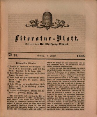 Morgenblatt für gebildete Stände. Literatur-Blatt (Morgenblatt für gebildete Stände) Montag 1. August 1836