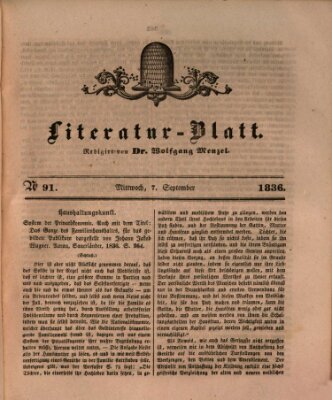 Morgenblatt für gebildete Stände. Literatur-Blatt (Morgenblatt für gebildete Stände) Mittwoch 7. September 1836