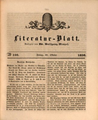 Morgenblatt für gebildete Stände. Literatur-Blatt (Morgenblatt für gebildete Stände) Freitag 21. Oktober 1836