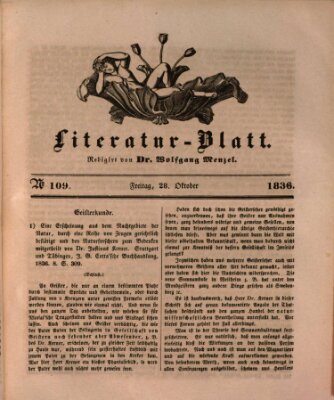 Morgenblatt für gebildete Stände. Literatur-Blatt (Morgenblatt für gebildete Stände) Freitag 28. Oktober 1836