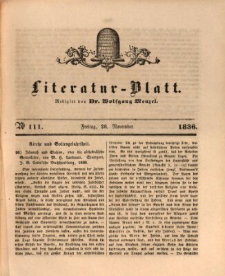 Morgenblatt für gebildete Stände. Literatur-Blatt (Morgenblatt für gebildete Stände) Freitag 28. Oktober 1836