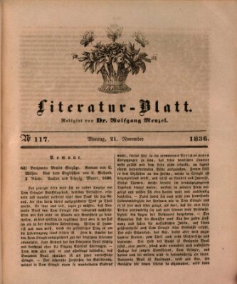 Morgenblatt für gebildete Stände. Literatur-Blatt (Morgenblatt für gebildete Stände) Montag 21. November 1836